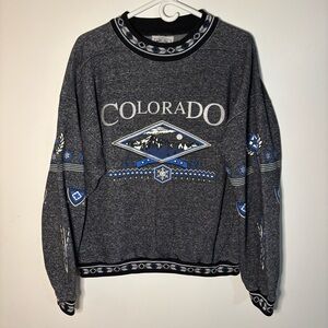 Vintage Gray and Blue Crewneck Sweater with Colorado Graphic